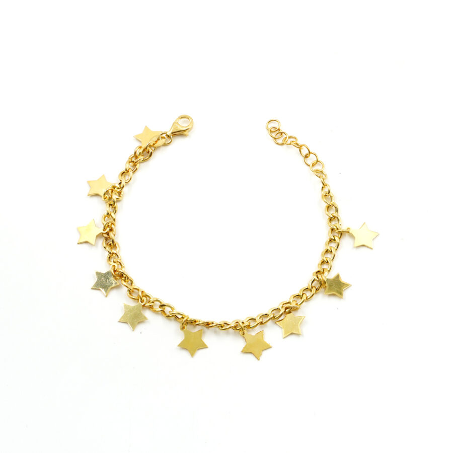 Bracciale catena gourmette in argento 925 con elementi stella pendente – Dorato