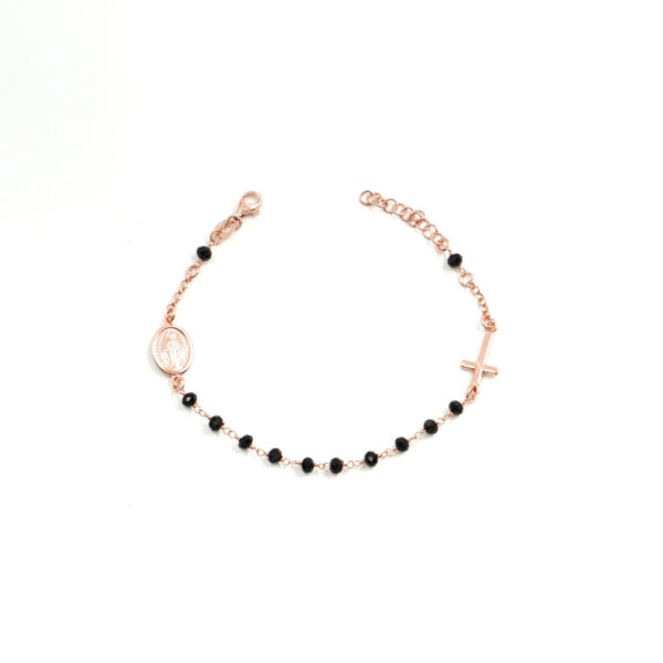 Bracciale ammagliato Rosario in argento 925 con agata nera &ndash; Rosato