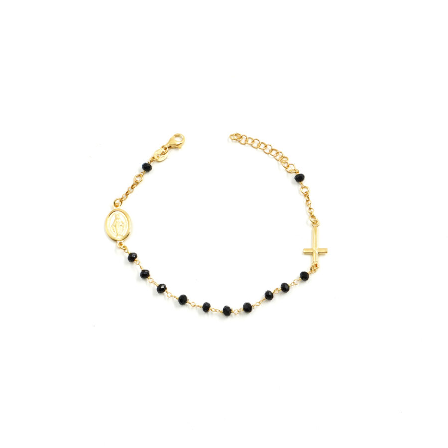 Bracciale ammagliato Rosario in argento 925 con agata nera – Dorato