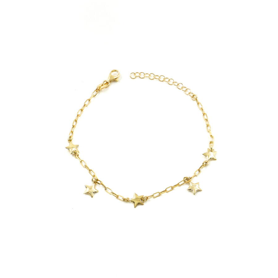Bracciale catena graffette in argento 925 con elementi stella – Dorato