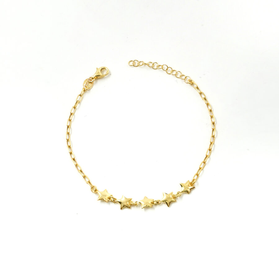 Bracciale catena graffette in argento 925 con elementi stella – Dorato
