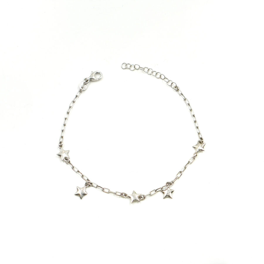 Bracciale catena graffette in argento 925 con elementi stella – Rodiato