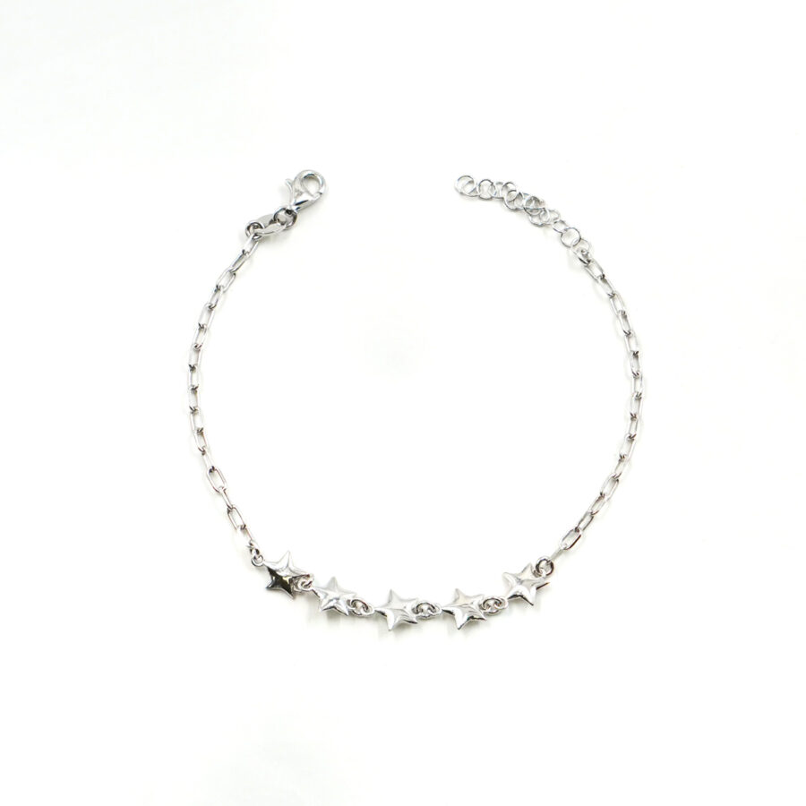 Bracciale catena graffette in argento 925 con elementi stella – Rodiato