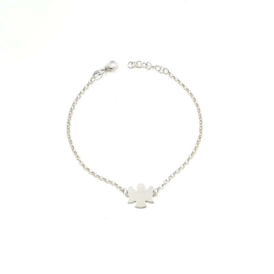 Bracciale a catena rolo in argento 925 con angelo - Rodiato
