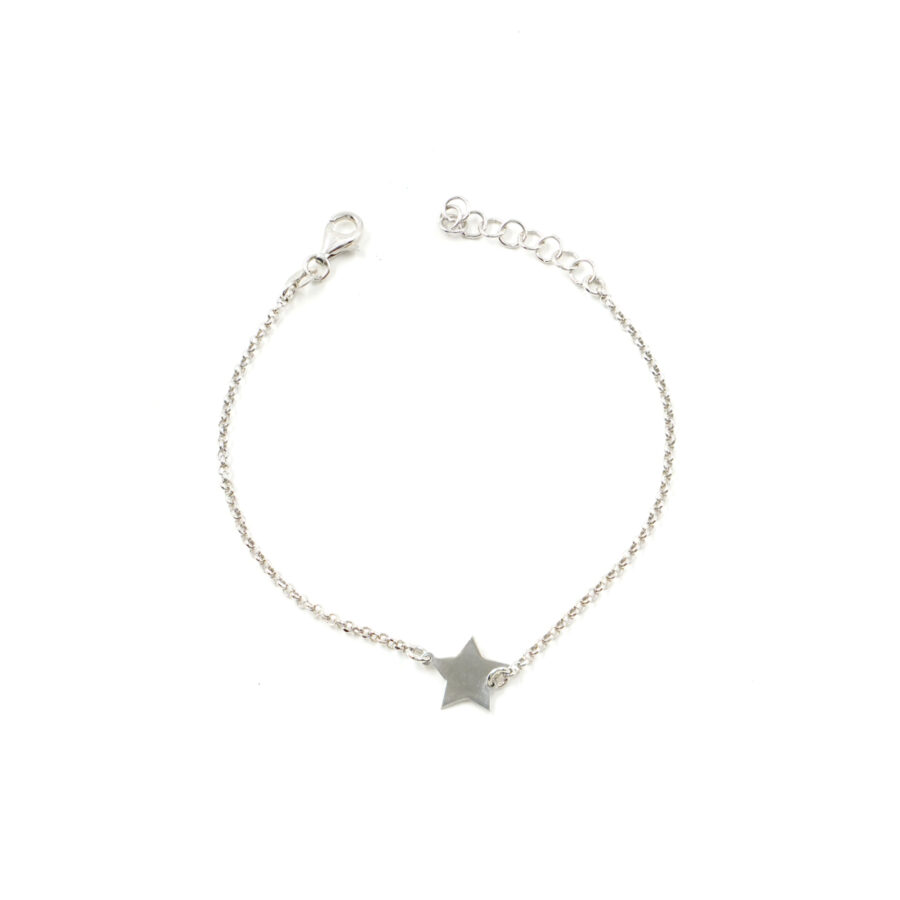 Bracciale a catena rolo in argento 925 con stella - Rodiato