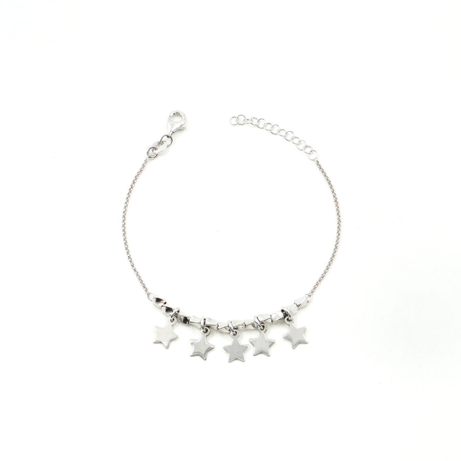 Bracciale a catena rolo in argento 925 con 5 stelle – Rodiato