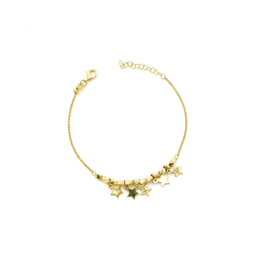 Bracciale a catena rolo in argento 925 con 5 stelle – Dorato