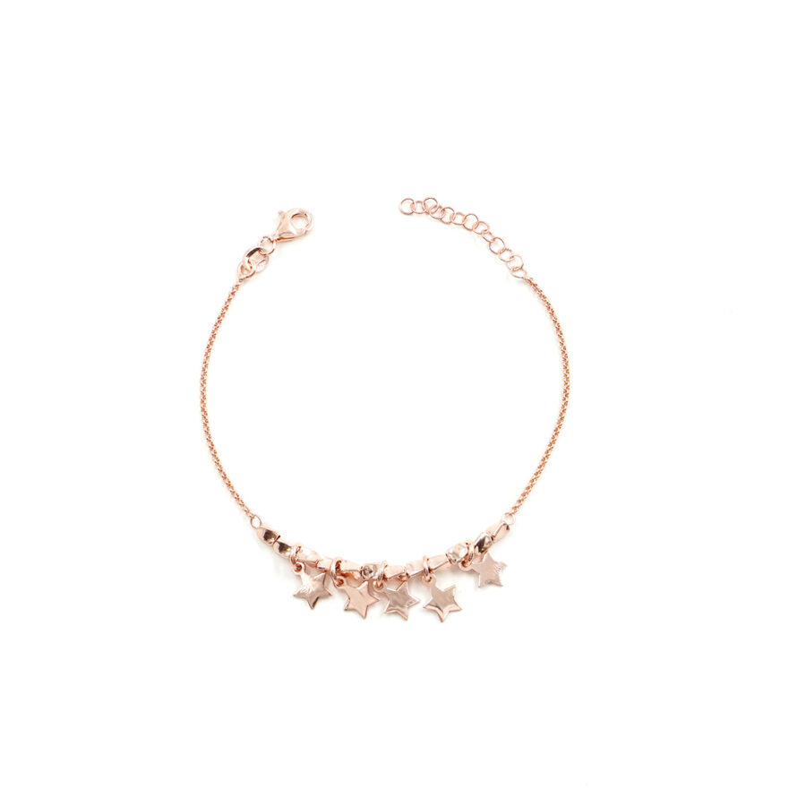 Bracciale a catena rolo in argento 925 con 5 stelle – Rosato