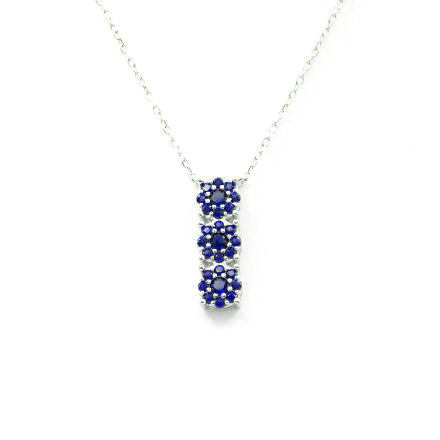 Collana con pendente Trilogy in argento 925 con zirconi blu – Rodiato