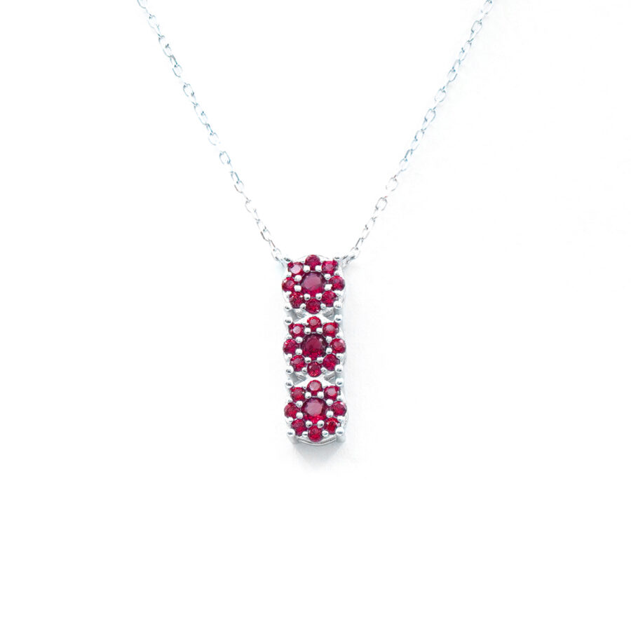Collana con pendente Trilogy in argento 925 con zirconi rossi – Rodiato
