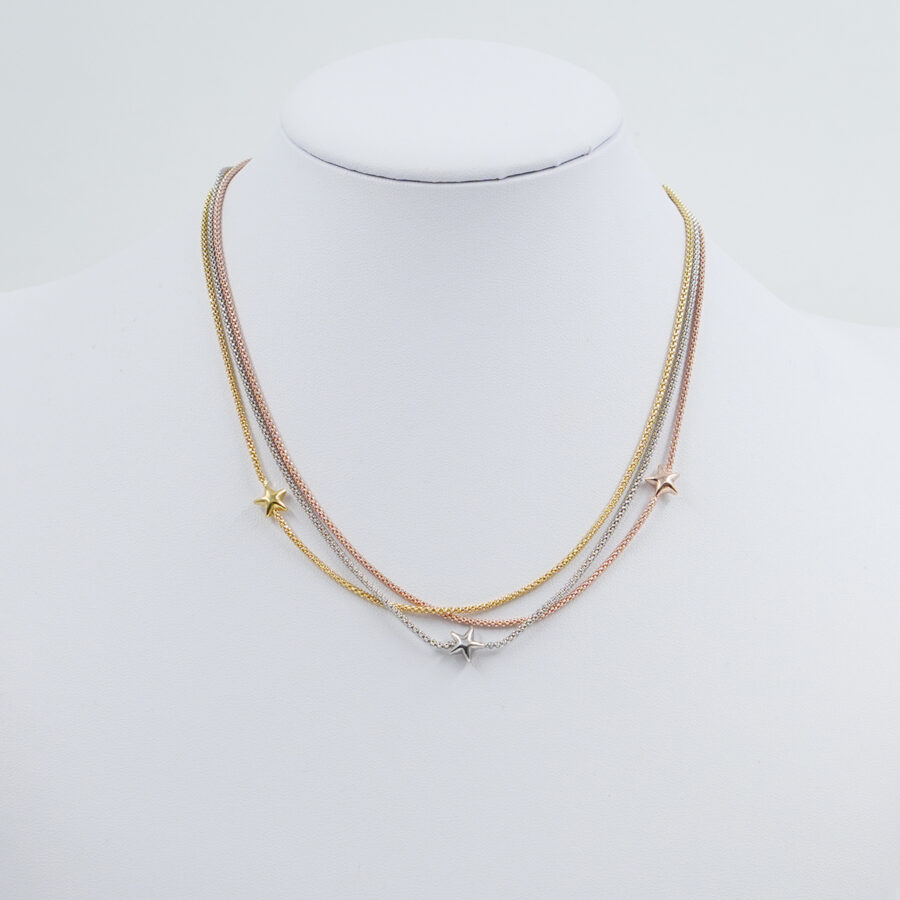 Collana con catena Coreana in argento 925 misura 1,50mm con stelle – Multicolore
