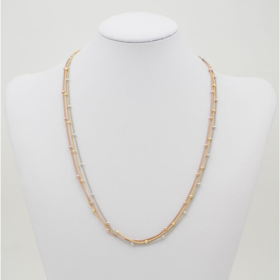 Collana con catena Coreana in argento 925 misura 1,30mm con pallini – Multicolore