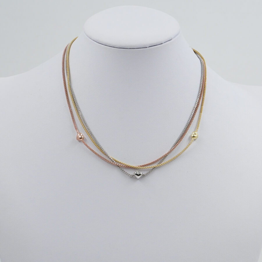 Collana con catena Coreana in argento 925 misura 1,50mm con cuori – Multicolore