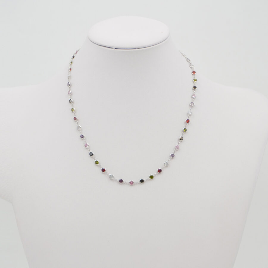 Collana in argento 925 con zirconi multicolori 2,50mm – Rodiato