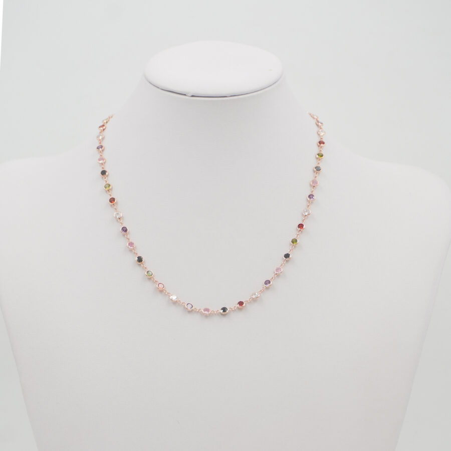 Collana in argento 925 con zirconi multicolori 2,50mm – Rosato