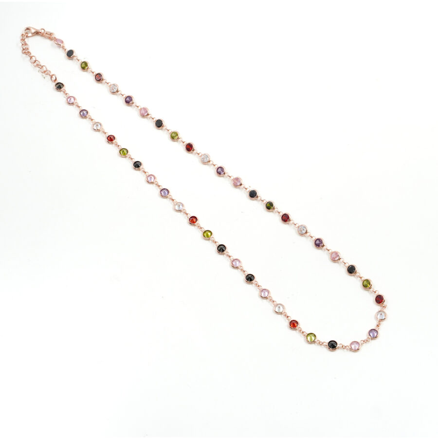 Collana in argento 925 con zirconi multicolori 2,50mm – Rosato - immagine 2