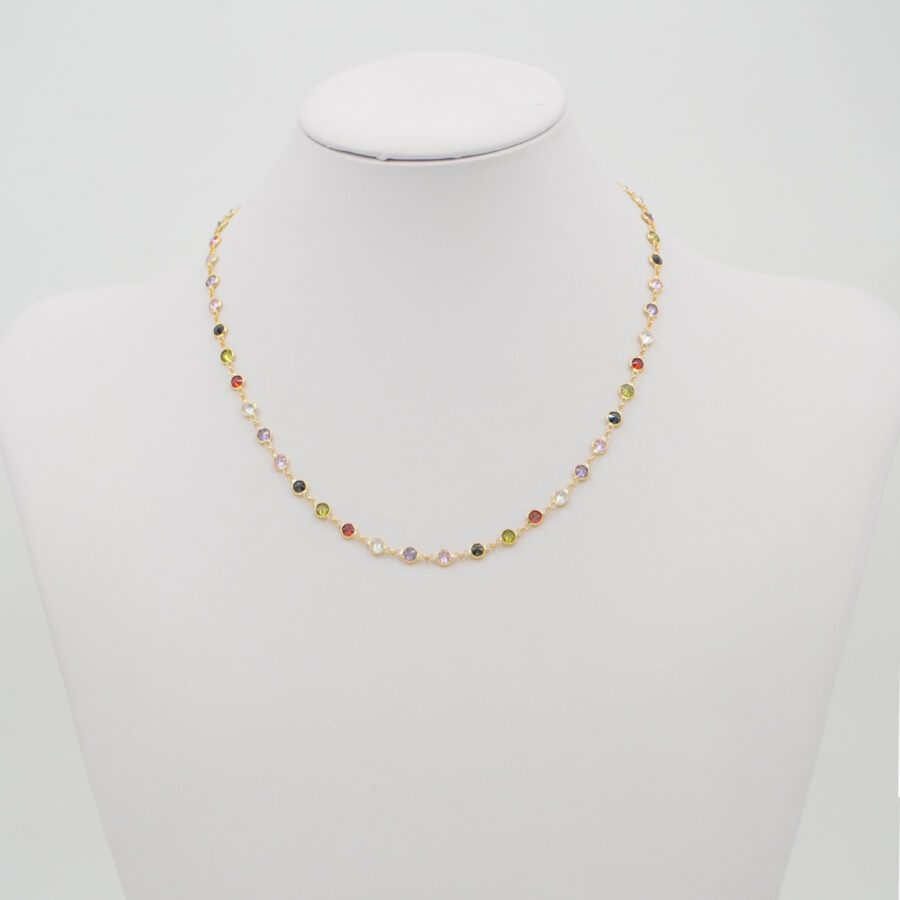 Collana in argento 925 con zirconi multicolori 2,50mm – Dorato
