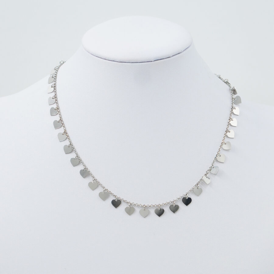 Collana con catena rolo in argento 925 con elementi cuore – Rodiato