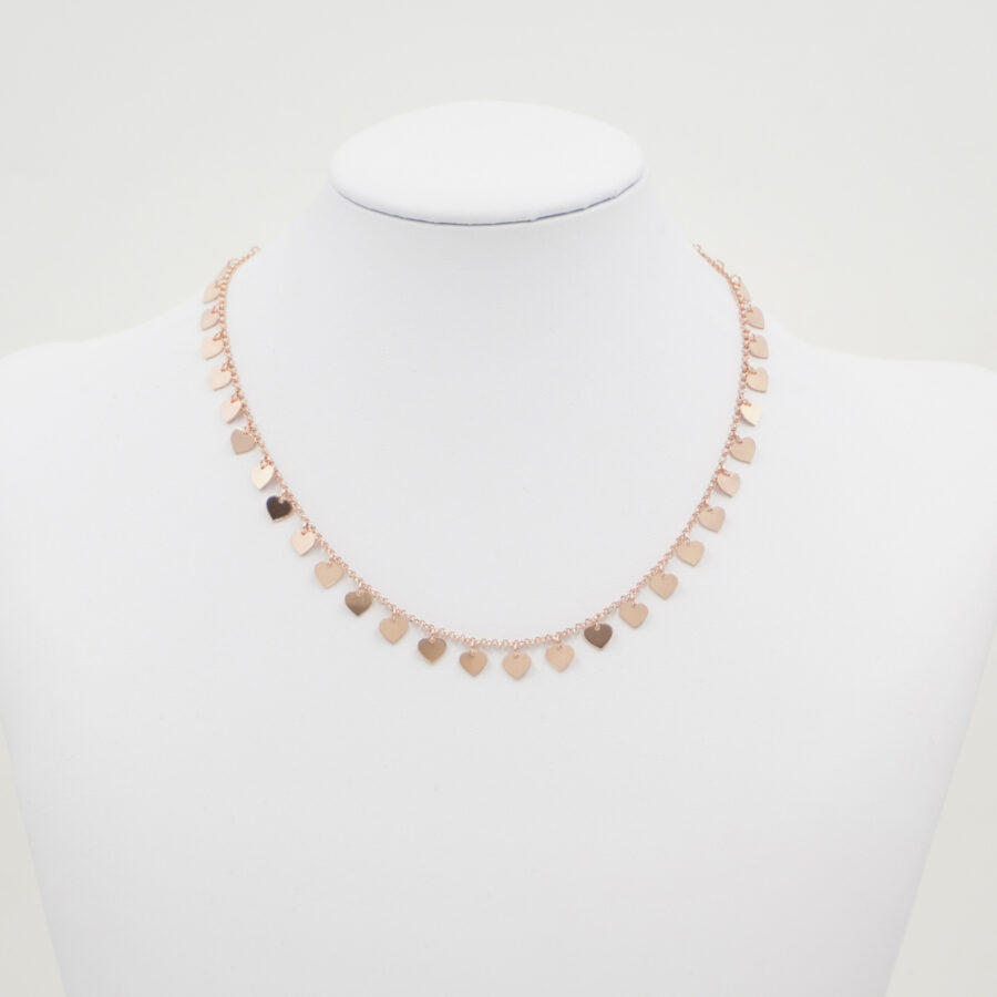 Collana con catena rolo in argento 925 con elementi cuore – Rosato