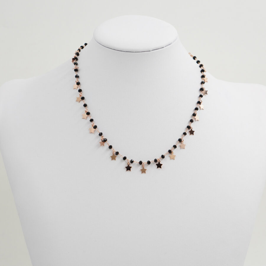 Collana ammagliata in argento 925 con agata nera ed elementi stella – Rosato