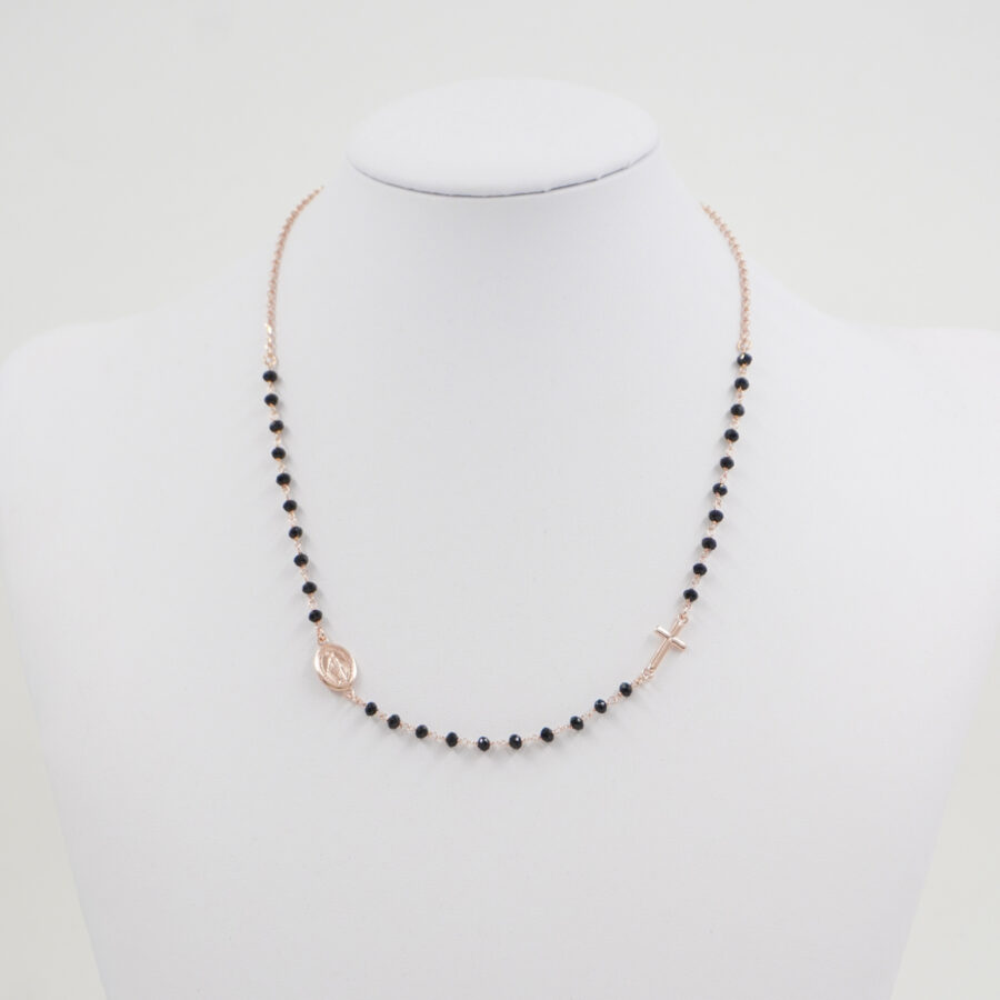 Collana rosario ammagliata in argento 925 con agata nera - Rosato