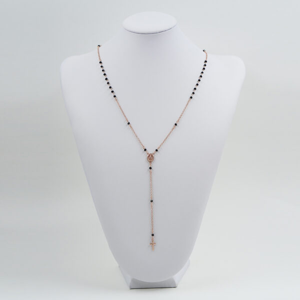 Collana rosario ammagliata in argento con agata nera &ndash; Rosato - COL2753