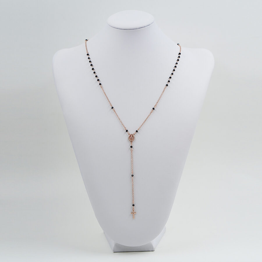 Collana rosario ammagliata in argento 925 con agata nera – Rosato