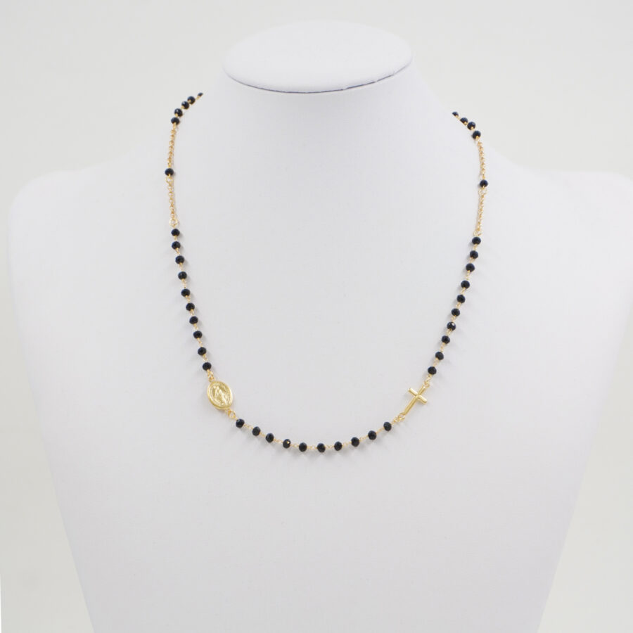 Collana rosario ammagliata in argento 925 con agata nera – Dorato