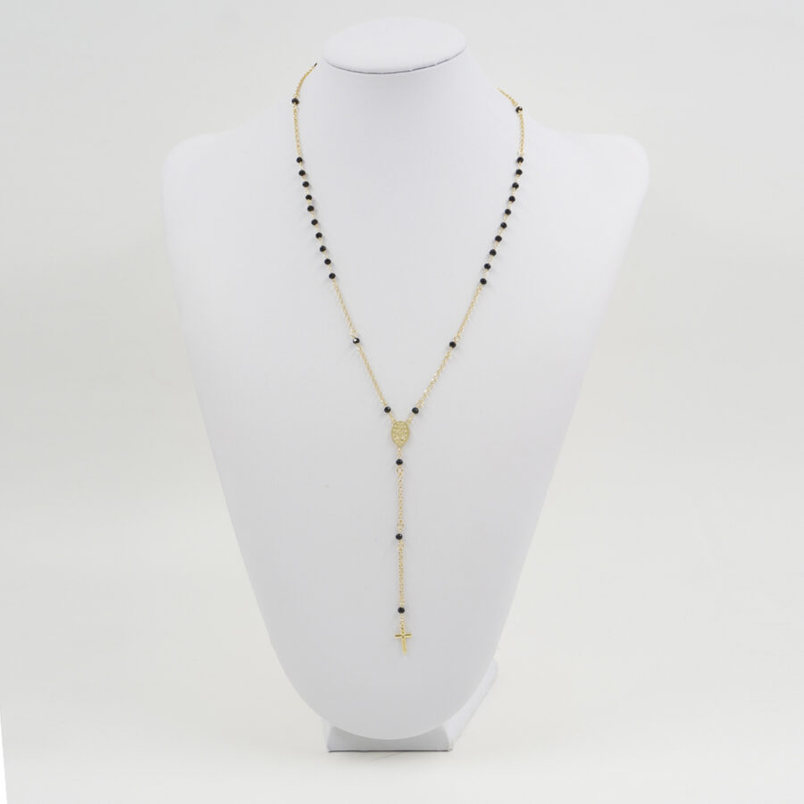 Collana rosario ammagliata in argento 925 con agata nera – Dorato
