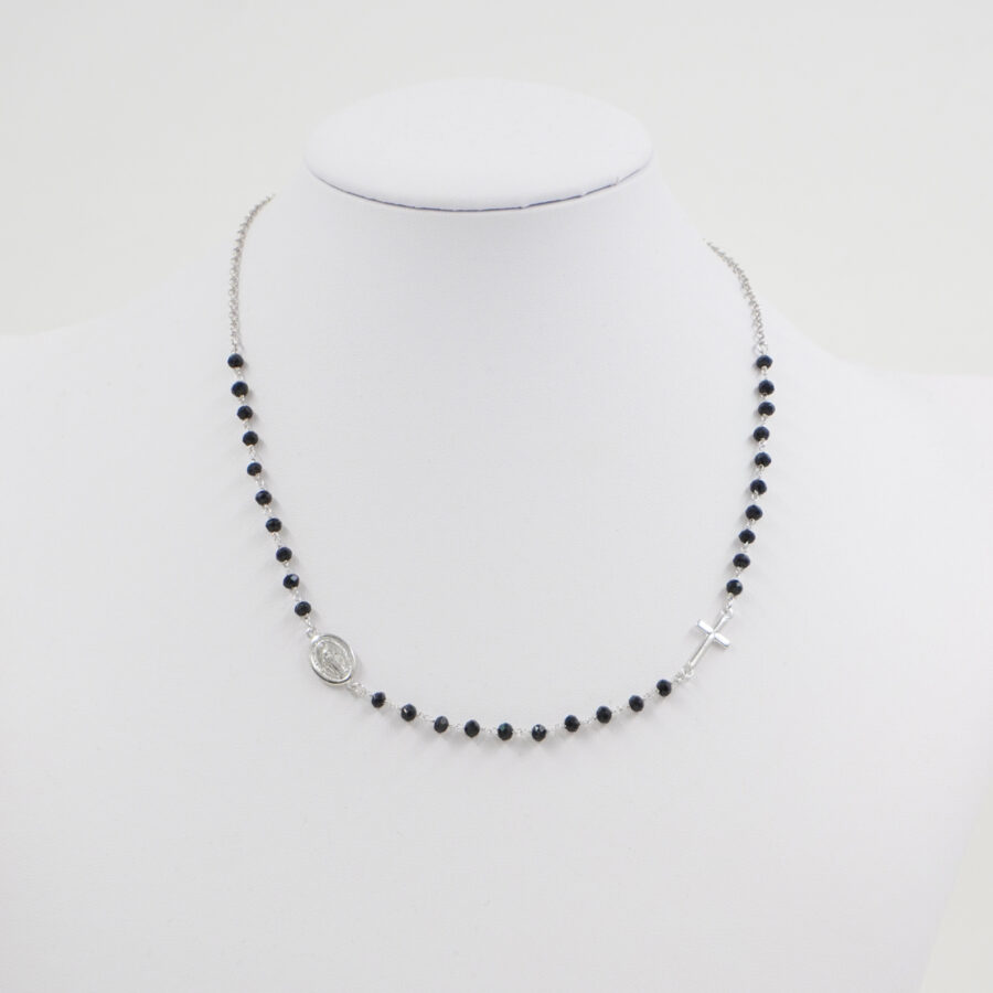 Collana rosario ammagliata in argento 925 con agata nera – Rodiato