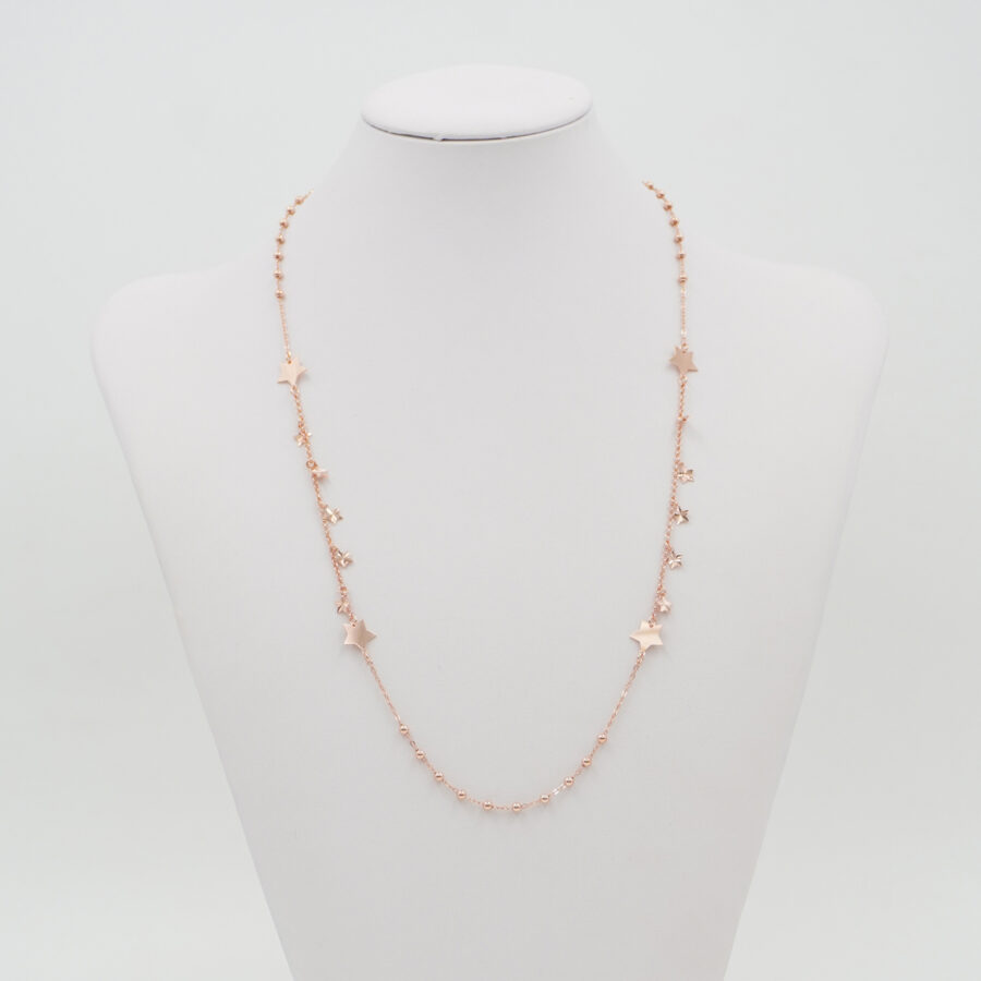 Collana con catena rolo in argento 925 ed elementi pendenti stella – Rosato