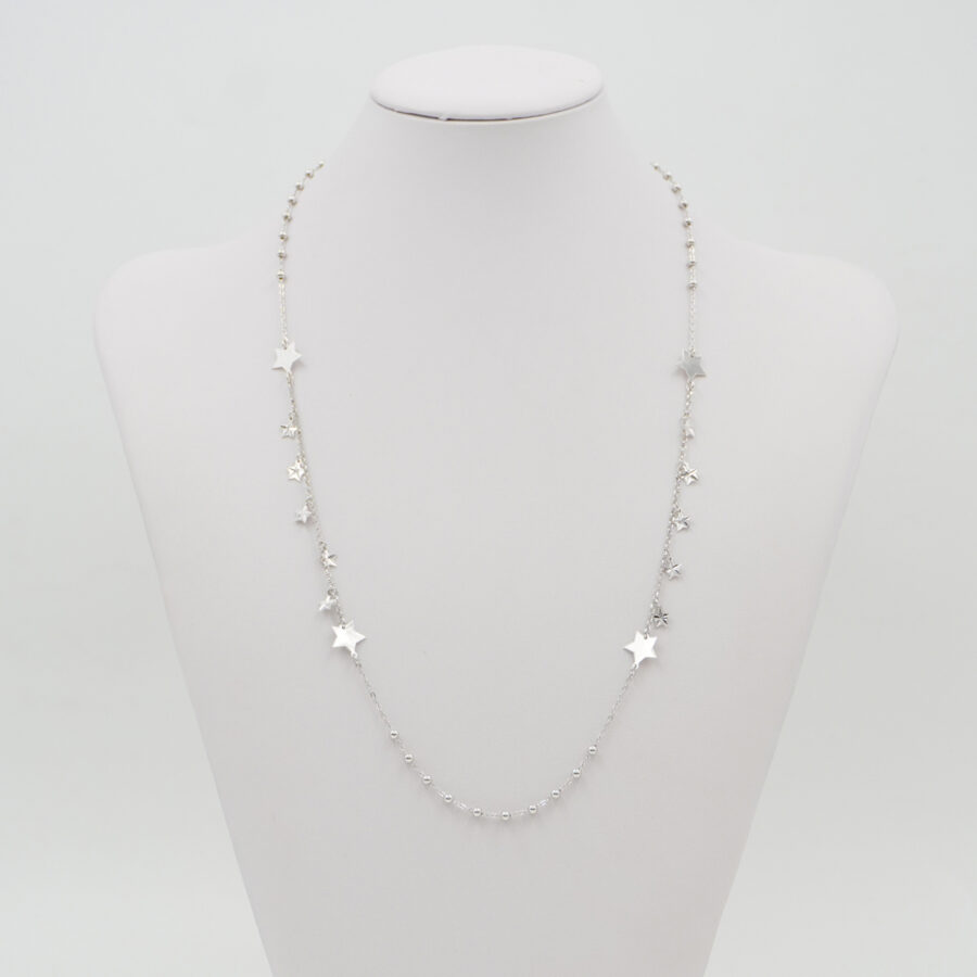 Collana con catena rolo in argento 925 ed elementi pendenti stella – Rodiato