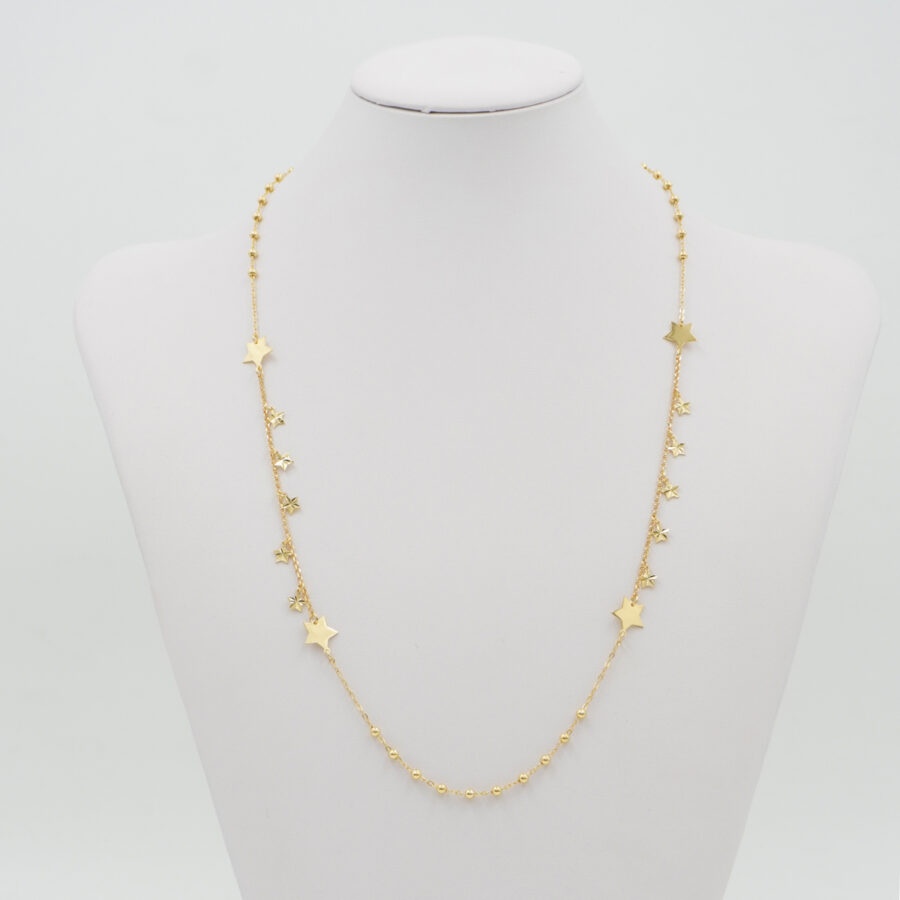 Collana con catena rolo in argento 925 ed elementi pendenti stella – Dorato