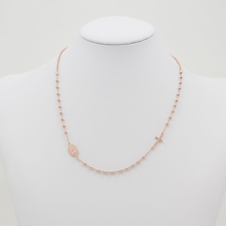 Collana rosario con catena rolo in argento 925 – Rosato