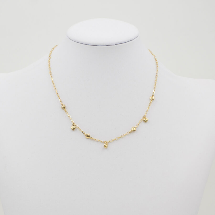 Collana con catena graffetta in argento 925 con cuori – Dorato
