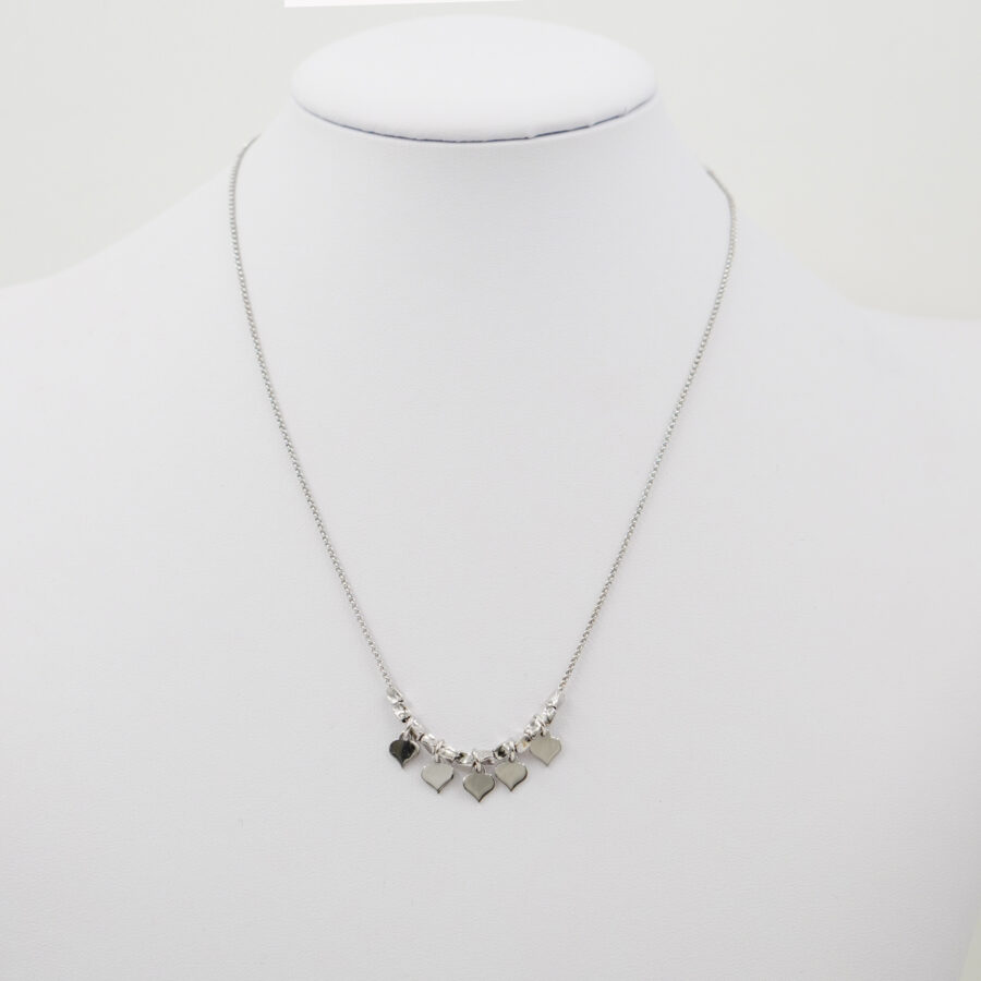 Collana con catena rolo in argento 925 e pendenti cuore – Rodiato