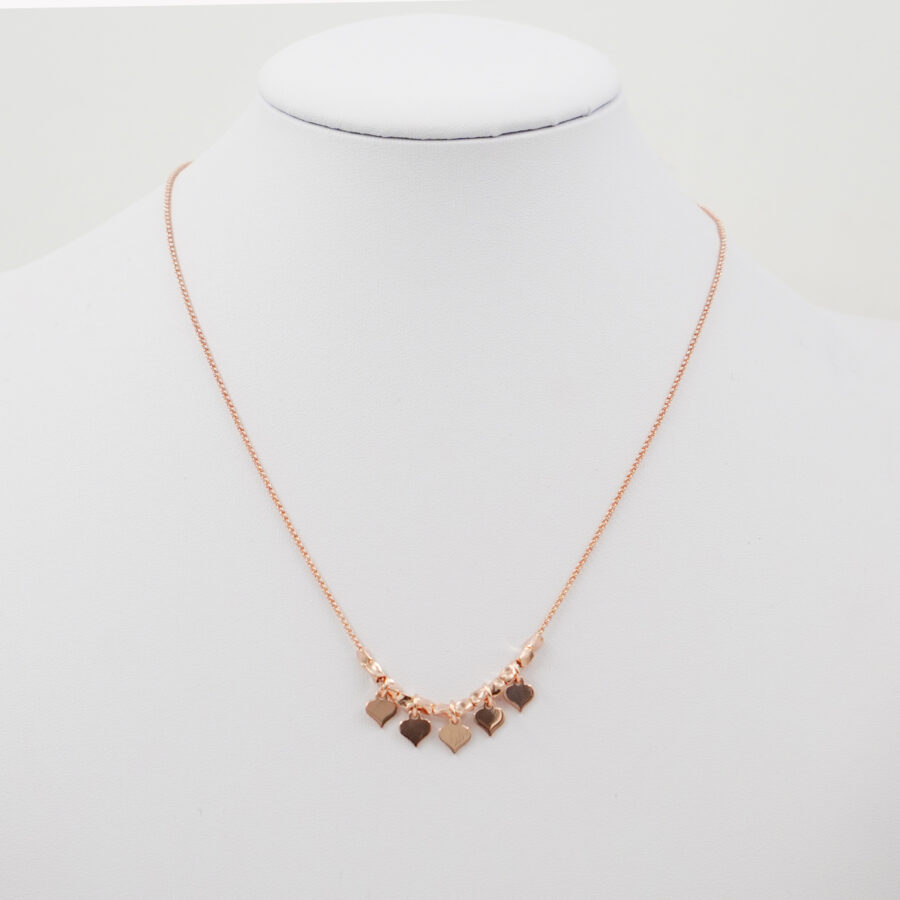 Collana con catena rolo in argento 925 e pendenti cuore – Rosato