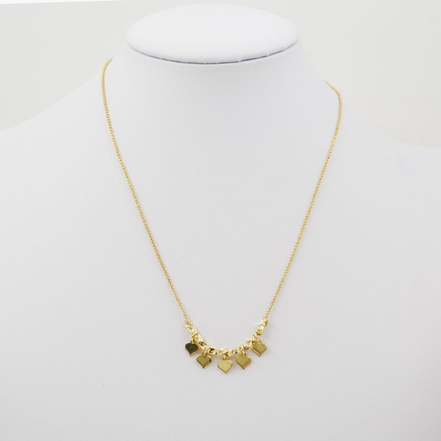 Collana con catena rolo in argento 925 e pendenti cuore – Dorato