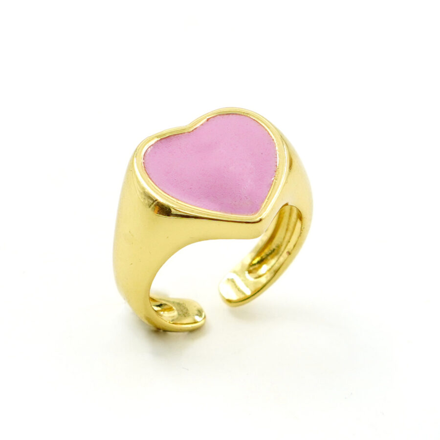 Anello modello Chevalier a forma cuore con smalto rosa