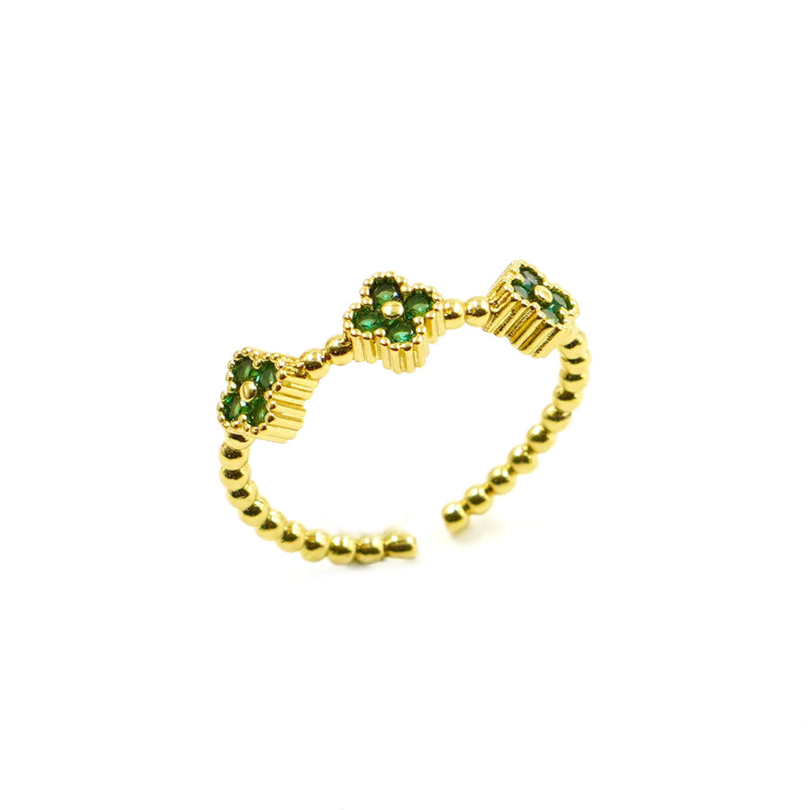 Anello trilogy fiorellino con zirconi verdi