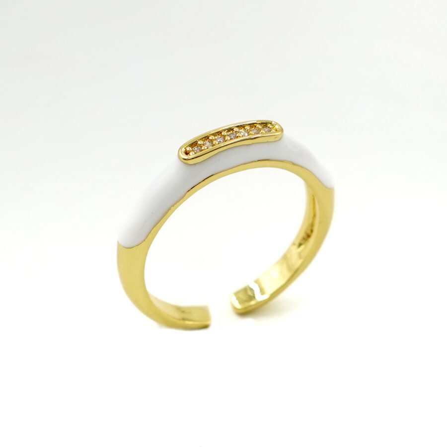 Anello fascia con zirconi e smalto bianco