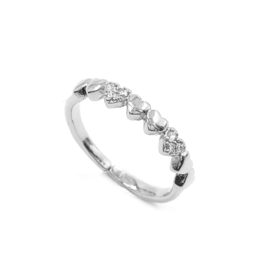Anello fascia cuore con zirconi bianchi