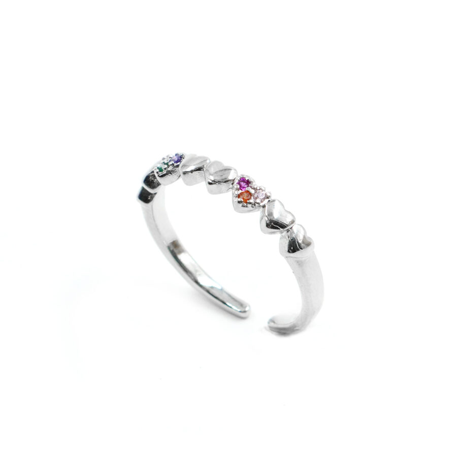 Anello fascia cuore con zirconi multicolore