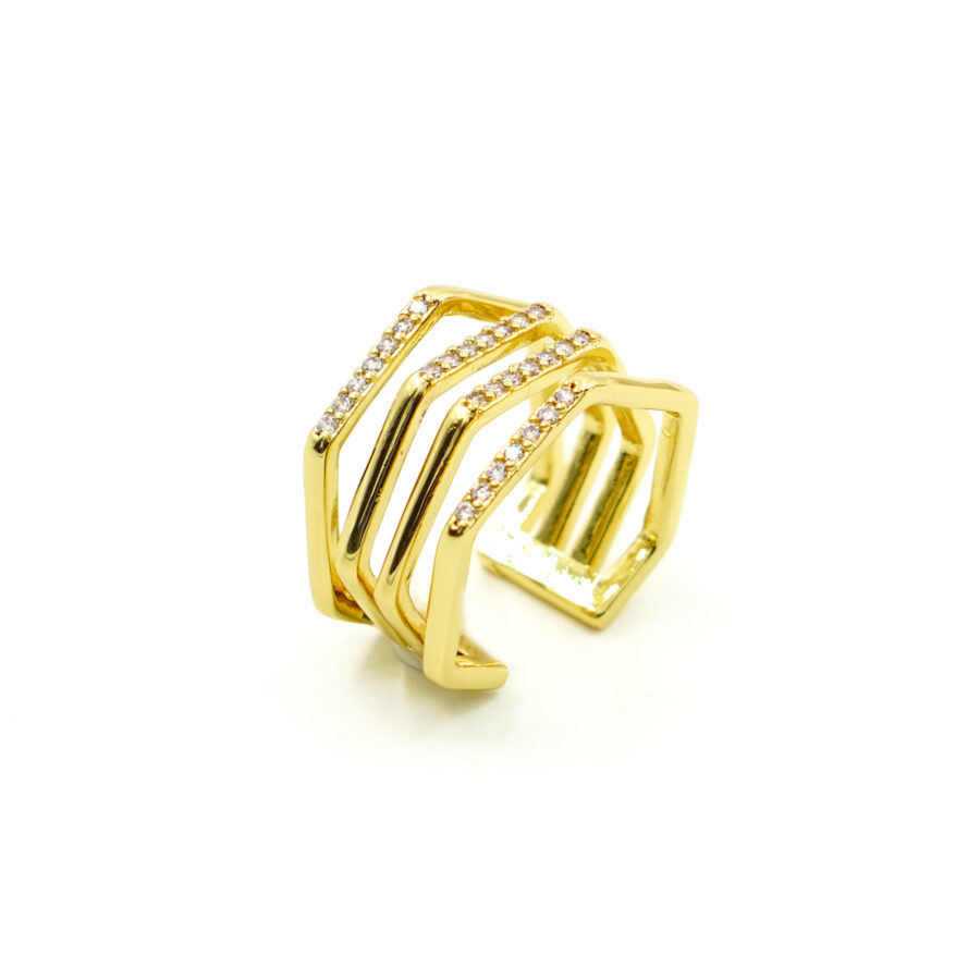 Anello fascia esagono con zirconi bianchi