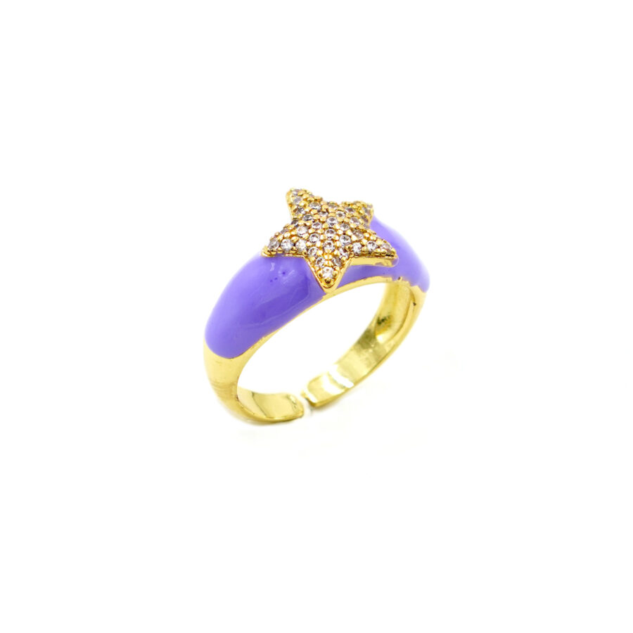 Anello fascia con stella zirconata e smalto viola