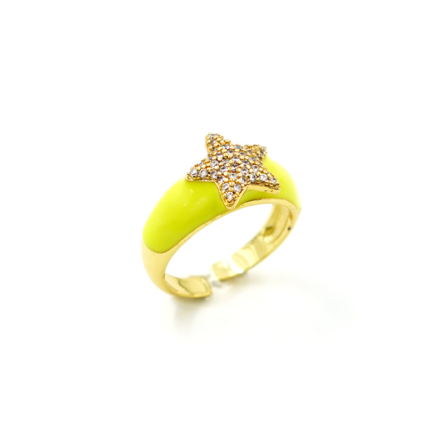 Anello fascia con stella zirconata e smalto verde
