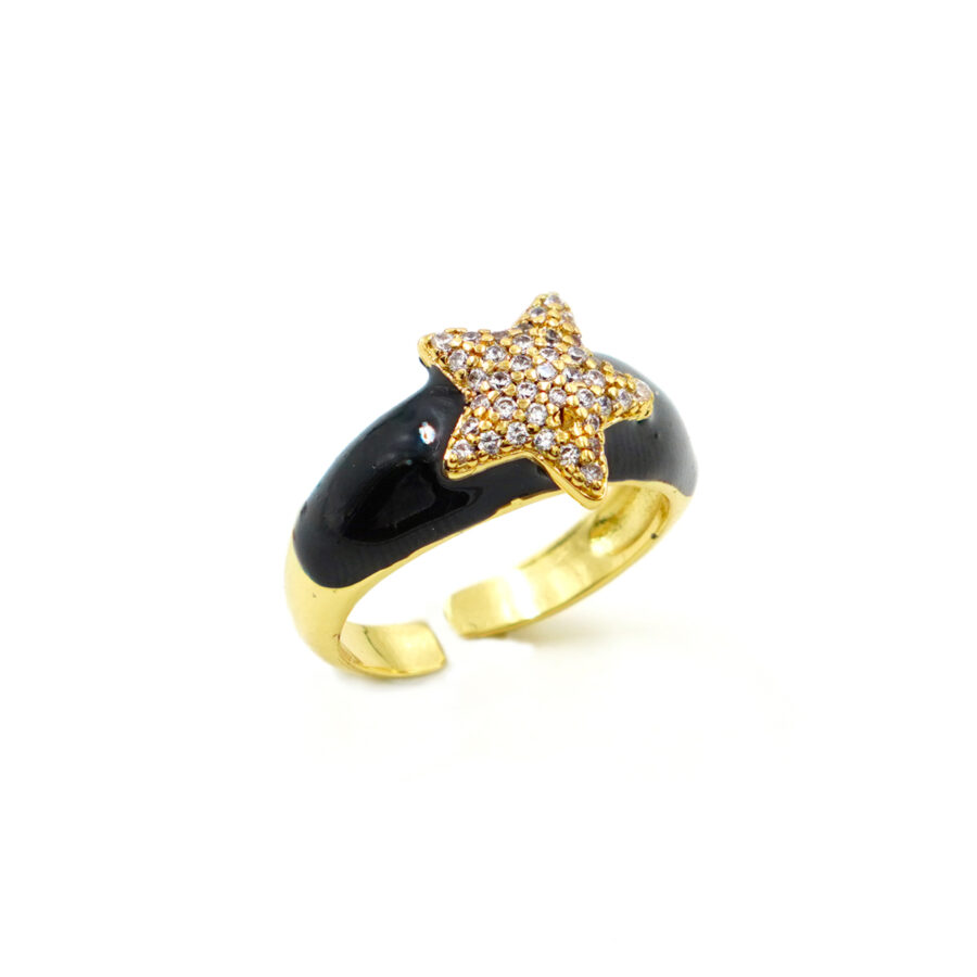 Anello fascia con stella zirconata e smalto nero