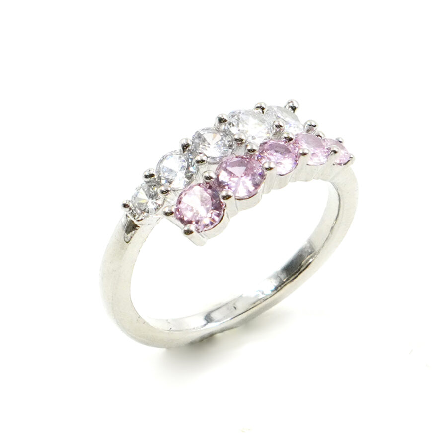 Anello veretta contrarier con zirconi bianchi e rosa