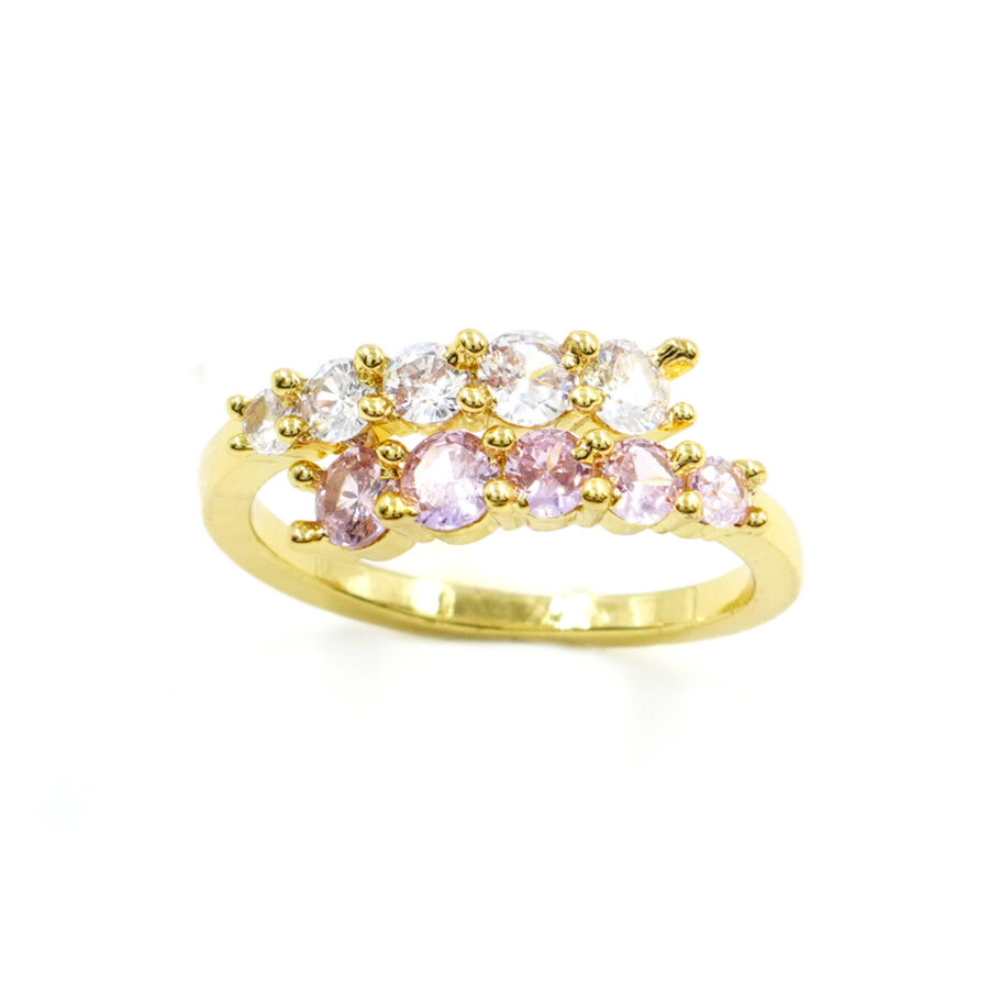Anello veretta contrarier con zirconi bianchi e rosa