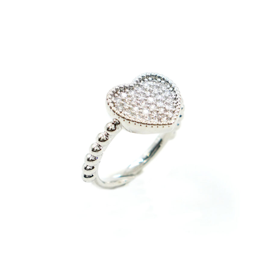 Anello cuore con pave' di zirconi bianchi